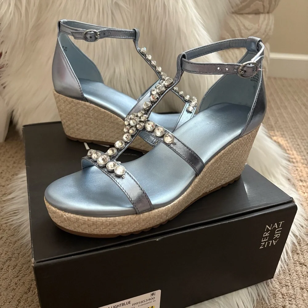 Naturalizer Serena Blue Metallic Strappy Wedge Sandal Y2k